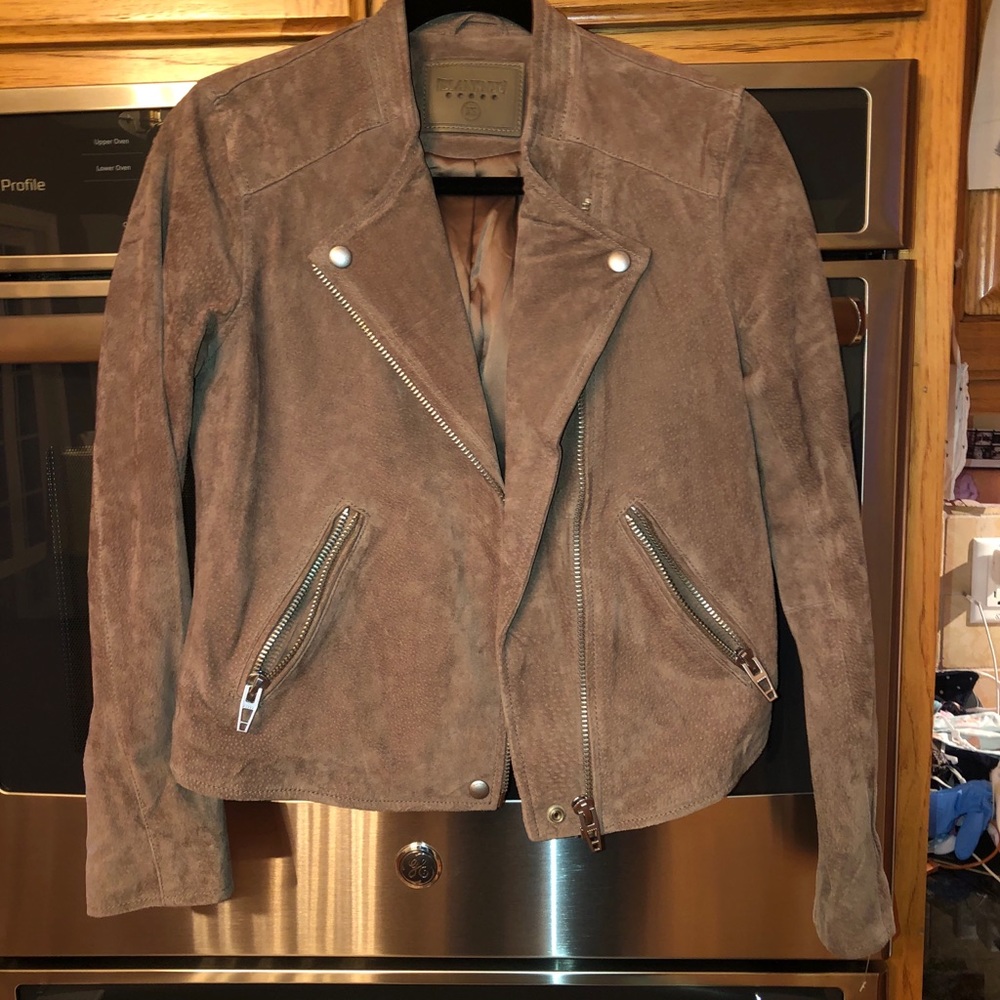 NWOT XS blank denim suede moto jacket.